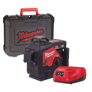 Set laser Milwaukee M12 3PL-401C 12V Li-Ion cu linie incrucisata (1x 4,0Ah) in carcasa - 3 linii - Verde - 38m