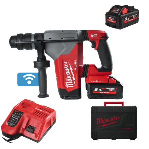 Milwaukee M18 ONEFHPX-552X 18V Li-ion Set de gaurit cu ciocan cu acumulator SDS-plus (2x 5,5Ah) in HD Box - O singura cheie si Fixtec - 4 pozitii - 32 mm